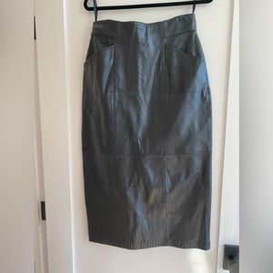 Vintage Dana Brook 100% Leather Black Midi Skirt Knee Length Size 12.